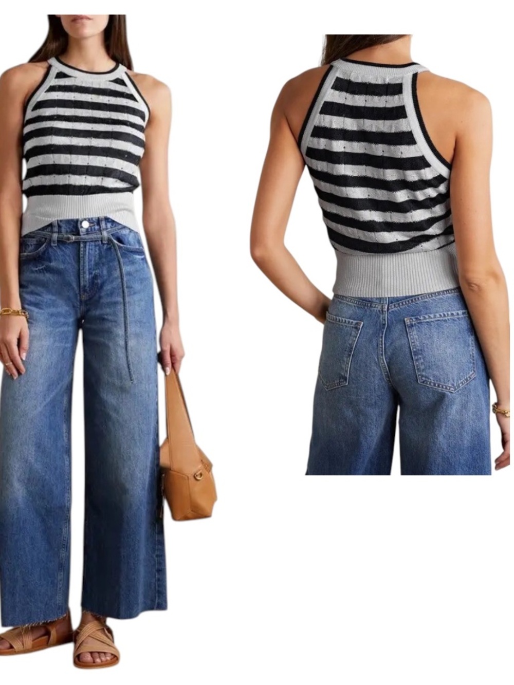 VERONICA BEARD Dera Pointelle-Knit Tank in Navy/White Size XS